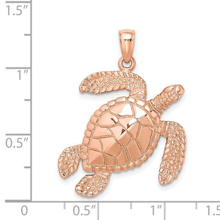 14k Rose Gold Large Textured Swimming Sea Turtle Pendant