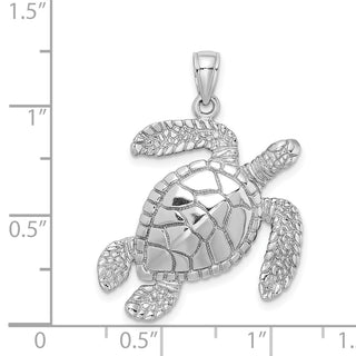 14k White Gold Large Textured Swimming Sea Turtle Pendant