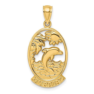 14k Yellow Gold Curacao w/ Dolphin and Sunset Pendant