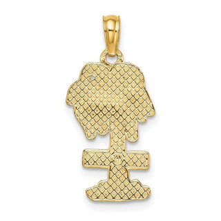 14k Yellow Gold 2-D St. Martin On Palm Tree Pendant