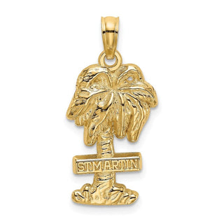 14k Yellow Gold 2-D St. Martin On Palm Tree Pendant