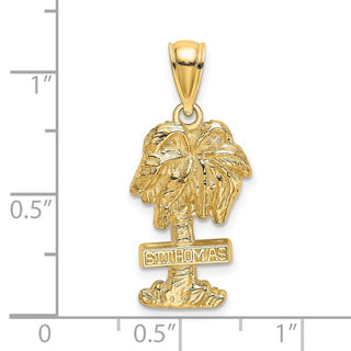 14k Yellow Gold 2-D St. Thomas On Palm Tree Pendant