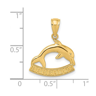 14k Yellow Gold 2-D and Polished BARBADOS Under Dolphin Pendant