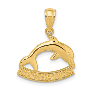 14k Yellow Gold 2-D and Polished BARBADOS Under Dolphin Pendant