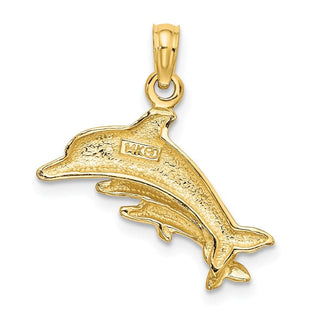 14k Yellow Gold Dolphin w/2 Baby Dolphins Pendant