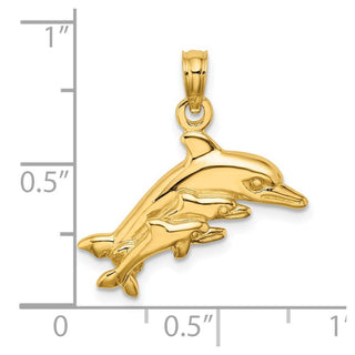 14k Yellow Gold Dolphin w/2 Baby Dolphins Pendant