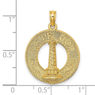 14k Yellow Gold Cape Cod Round Frame w/Lighthouse Pendant
