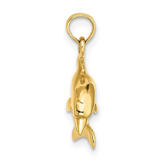 14k Yellow Gold 3-D Dolphin Jumping Pendant