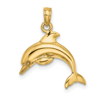 14k Yellow Gold 3-D Dolphin Jumping Pendant