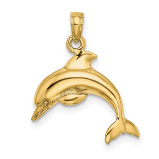 14k Yellow Gold 3-D Dolphin Jumping Pendant