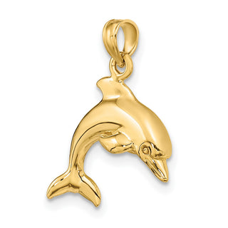14k Yellow Gold 3-D Dolphin Jumping Pendant