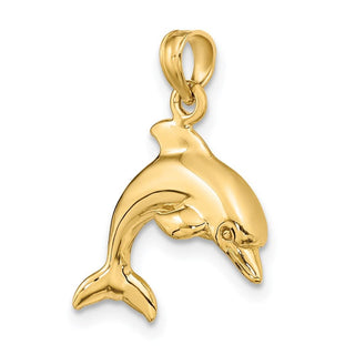 14k Yellow Gold 3-D Dolphin Jumping Pendant
