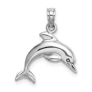 14k White Gold 3-D Dolphin Jumping Pendant