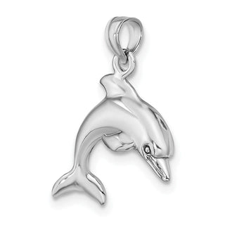 14k White Gold 3-D Dolphin Jumping Pendant