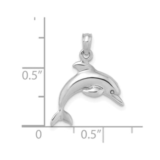 14k White Gold 3-D Dolphin Jumping Pendant