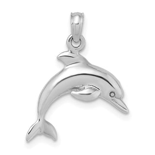 14k White Gold 3-D Dolphin Jumping Pendant