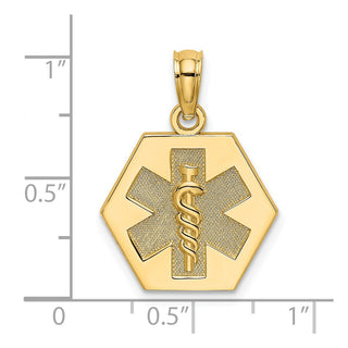 14k Yellow Gold Caduceus Textured Back Medical Pendant