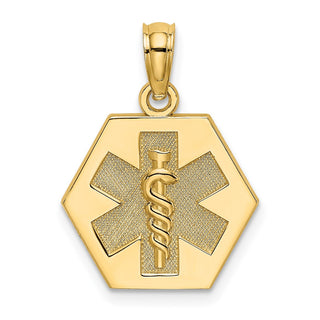 14k Yellow Gold Caduceus Textured Back Medical Pendant