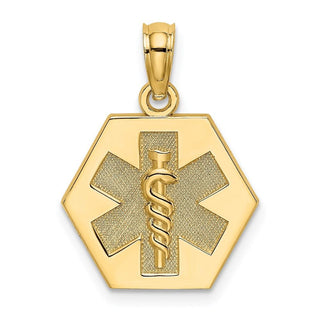 14k Yellow Gold Caduceus Textured Back Medical Pendant