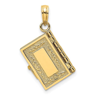 14k Yellow Gold 3-D Moveable Pages Holy Bible w/Lords Prayer Pendant