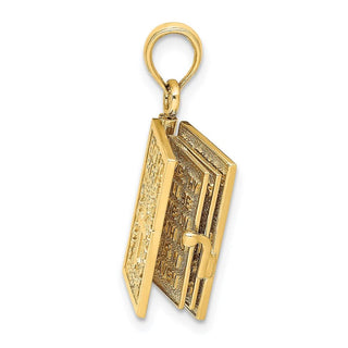 14k Yellow Gold 3-D Moveable Pages Holy Bible w/Lords Prayer Pendant