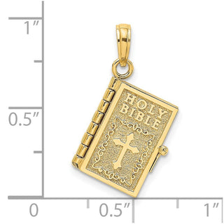 14k Yellow Gold 3-D Moveable Pages Holy Bible w/Lords Prayer Pendant
