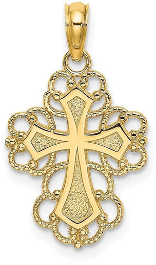 14k Yellow Gold Beaded Lace Trim Cross Pendant