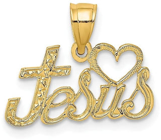 14k Yellow Gold Love Jesus Script Pendant