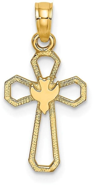 14k Yellow Gold Cut-Out Cross with Dove Pendant