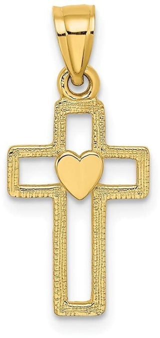 14k Yellow Gold Cut-Out Cross with Heart Pendant