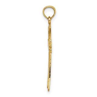 14k Yellow Gold Polished and Engraved Cross with Heart Pendant