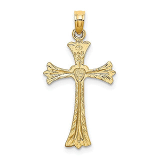 14k Yellow Gold Polished and Engraved Cross with Heart Pendant