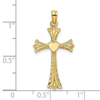 14k Yellow Gold Polished and Engraved Cross with Heart Pendant