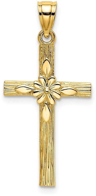 14k Yellow Gold Cross with Flower Pendant