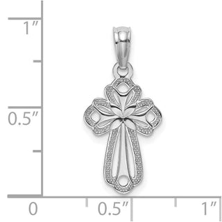 14k White Gold Cut-Out Polished and Textured Cross Pendant