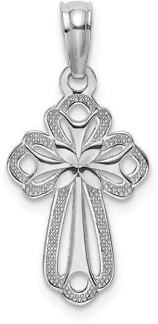 14k White Gold Cut-Out Polished and Textured Cross Pendant