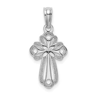 14k White Gold Cut-Out Polished and Textured Cross Pendant