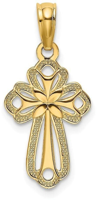14k Yellow Gold Cut-Out Polished and Textured Cross Pendant