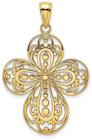 14k Yellow Gold Cut-Out with Rounded Tips Filigree Cross Pendant