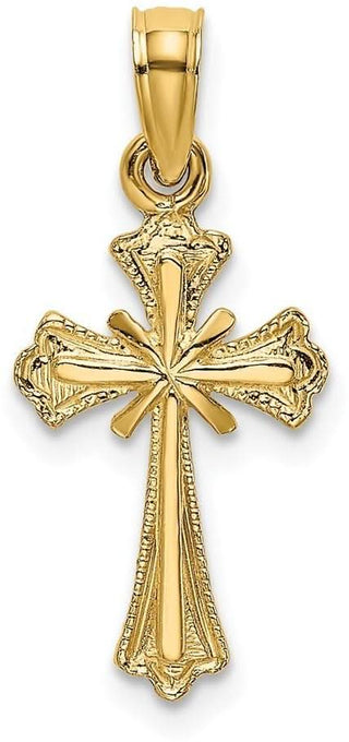 14k Yellow Gold Engraved Small Cross with X Center Pendant