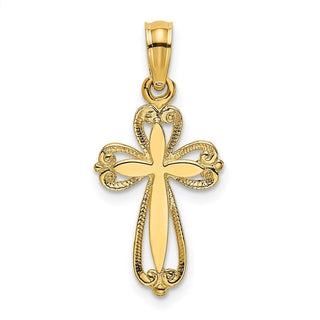 14k Yellow Gold Polished and Cut-Out Engraved Cross Pendant