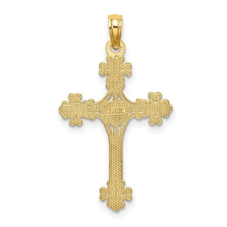 14k Yellow Gold Beaded Tip Cross with Heart Center Pendant