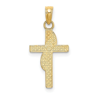 14k Yellow Gold Polished with Banner Cross Pendant