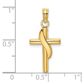 14k Yellow Gold Polished with Banner Cross Pendant