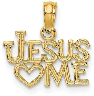 14k Yellow Gold Polished and Engraved Jesus Hearts Me Pendant