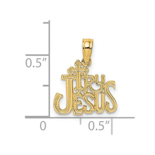 14k Yellow Gold Polished and Engraved Try Jesus Pendant