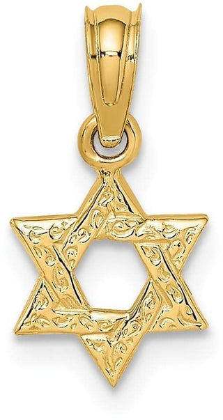 14k Yellow Gold Mini Star Of David with Engraved Swirl Pendant