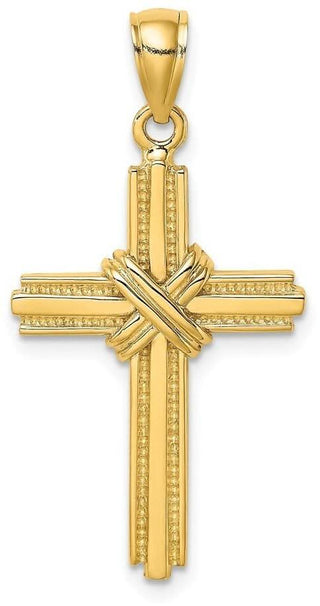 14k Yellow Gold Beaded Center Design Cross Pendant