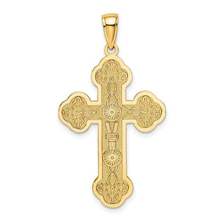 14k Yellow Gold Scroll Cross w/Sunburst Center Pendant