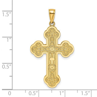 14k Yellow Gold Scroll Cross w/Sunburst Center Pendant